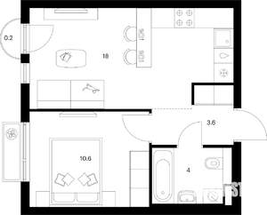 1-к квартира, вторичка, 36м2, 6/9 этаж