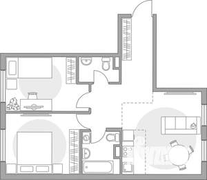 3-к квартира, строящийся дом, 58м2, 1/6 этаж