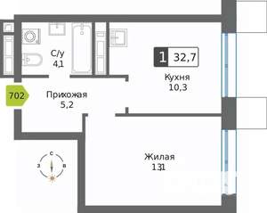 1-к квартира, вторичка, 33м2, 25/32 этаж