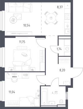 2-к квартира, строящийся дом, 55м2, 2/24 этаж