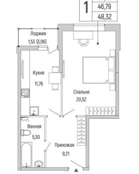 1-к квартира, вторичка, 48м2, 2/9 этаж