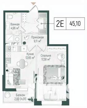 1-к квартира, вторичка, 47м2, 6/10 этаж