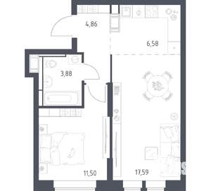 1-к квартира, вторичка, 44м2, 8/25 этаж