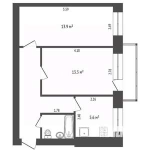 2-к квартира, вторичка, 43м2, 3/5 этаж