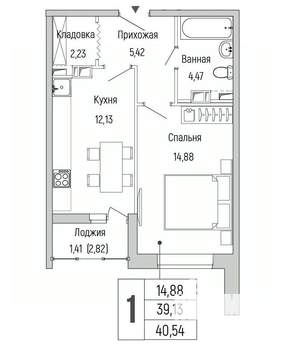 1-к квартира, вторичка, 41м2, 9/9 этаж
