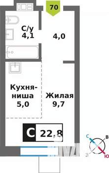 Студия квартира, вторичка, 23м2, 5/9 этаж