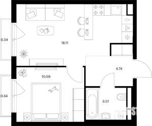 1-к квартира, вторичка, 38м2, 4/9 этаж