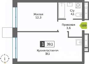 1-к квартира, вторичка, 39м2, 17/32 этаж