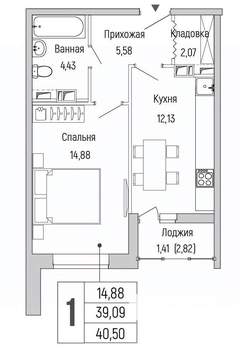 1-к квартира, вторичка, 41м2, 4/9 этаж