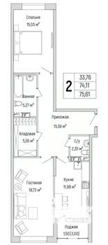 2-к квартира, вторичка, 76м2, 4/10 этаж