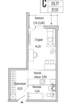 Студия квартира, вторичка, 32м2, 7/9 этаж
