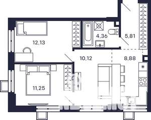 2-к квартира, строящийся дом, 53м2, 2/28 этаж