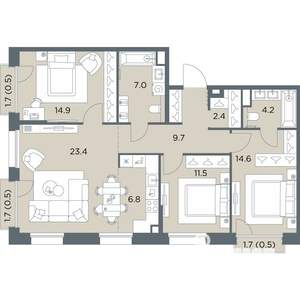 4-к квартира, вторичка, 96м2, 4/6 этаж