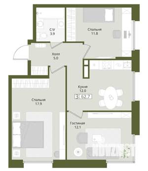 3-к квартира, вторичка, 63м2, 5/8 этаж