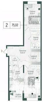 2-к квартира, вторичка, 77м2, 4/10 этаж
