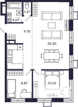 2-к квартира, вторичка, 73м2, 9/28 этаж