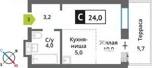 Студия квартира, вторичка, 24м2, 1/9 этаж