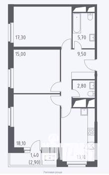 3-к квартира, вторичка, 83м2, 3/32 этаж