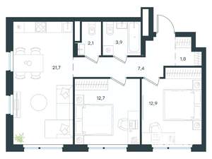 2-к квартира, вторичка, 63м2, 3/15 этаж