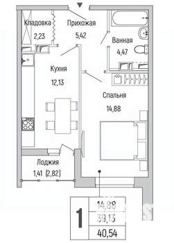 1-к квартира, вторичка, 41м2, 6/9 этаж