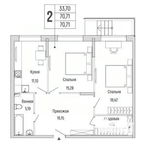 2-к квартира, вторичка, 71м2, 1/9 этаж