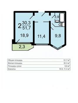 2-к квартира, вторичка, 51м2, 13/17 этаж