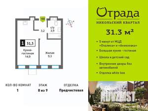 1-к квартира, вторичка, 31м2, 8/9 этаж