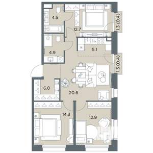 4-к квартира, вторичка, 83м2, 6/6 этаж