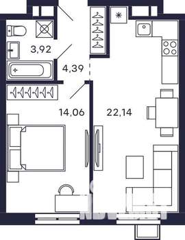 1-к квартира, строящийся дом, 45м2, 18/28 этаж