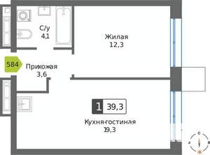 1-к квартира, вторичка, 39м2, 17/32 этаж