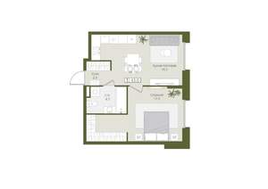 1-к квартира, вторичка, 43м2, 1/8 этаж