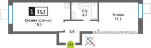1-к квартира, строящийся дом, 38м2, 9/9 этаж