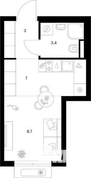 Студия квартира, вторичка, 22м2, 3/9 этаж