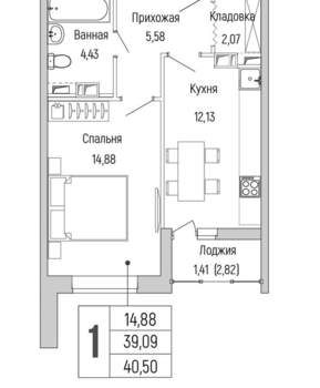 1-к квартира, вторичка, 41м2, 4/9 этаж