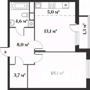 2-к квартира, вторичка, 53м2, 4/6 этаж