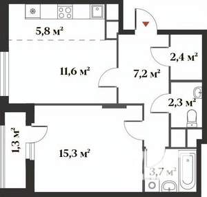 2-к квартира, вторичка, 50м2, 3/6 этаж
