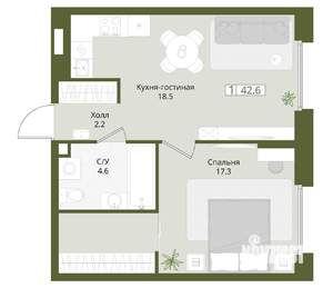 1-к квартира, вторичка, 43м2, 1/8 этаж