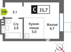 1-к квартира, вторичка, 22м2, 8/9 этаж