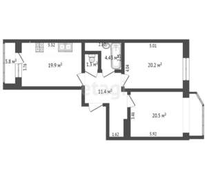 2-к квартира, вторичка, 76м2, 6/17 этаж