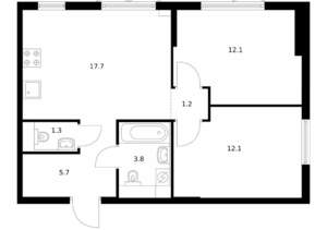 2-к квартира, вторичка, 54м2, 7/9 этаж