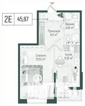 1-к квартира, вторичка, 48м2, 9/10 этаж