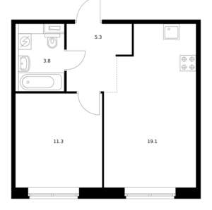 1-к квартира, вторичка, 40м2, 3/9 этаж