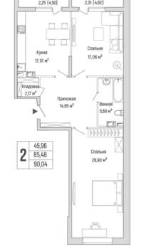 2-к квартира, вторичка, 90м2, 4/9 этаж