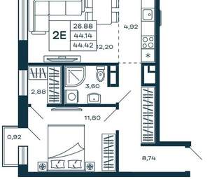2-к квартира, вторичка, 44м2, 9/25 этаж
