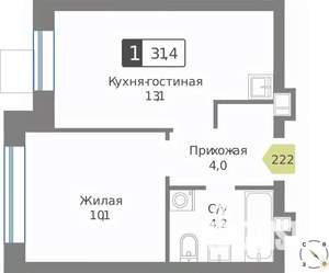 1-к квартира, строящийся дом, 31м2, 8/9 этаж