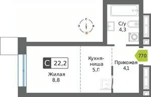 Студия квартира, вторичка, 22м2, 29/32 этаж