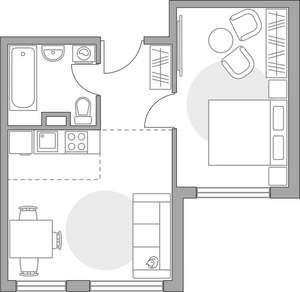2-к квартира, строящийся дом, 35м2, 1/6 этаж