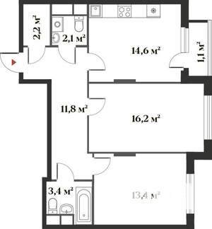 2-к квартира, вторичка, 64м2, 5/6 этаж