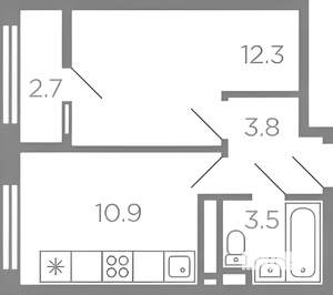 1-к квартира, вторичка, 32м2, 4/12 этаж