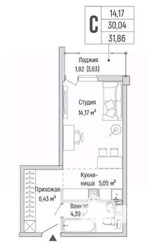 Студия квартира, вторичка, 32м2, 4/9 этаж